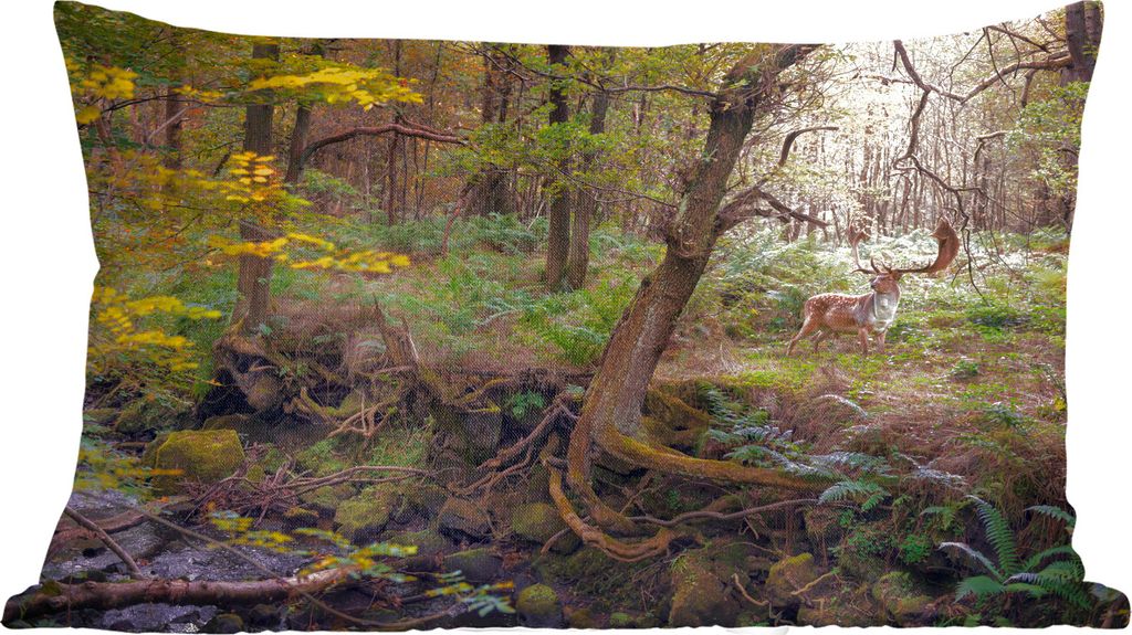 MuchoWow Zierkissen Sofakissen Wohnzimmer Dekokissen 50x30 cm Waldtier - Hirsch - Sonne - Wohnzimmerdekoration - Polster mit Photo