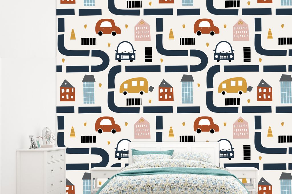 MuchoWow Fototapete für Wohnzimmer oder Schlafzimmer Wandtapete Vinyl Motivtapete Design - Jungen - Auto - Kinder - 265x220 cm - Die Küche