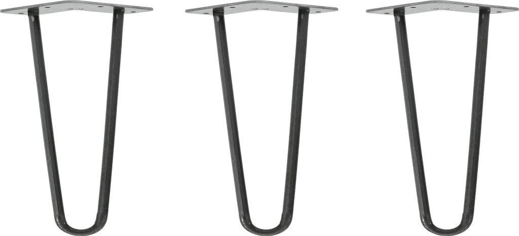 Natural Goods Berlin HAIRPIN Legs, Haarnadelbeine, Möbelfüße, Tischbeine, Industrial Anthrazit, 20 cm, 2 Streben, 3 Stück