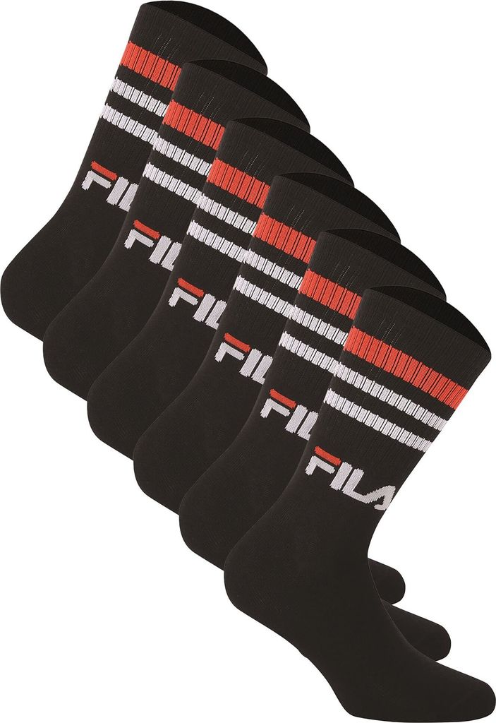 FILA Unisex Socken 6 Paar - Street, Sport, Lifestyle, Socks Set, Stripes, 35-46 Schwarz 35-38 (3-5 UK)