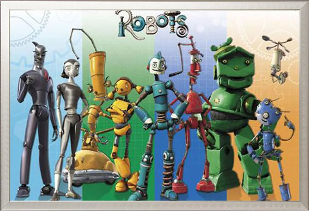 Poster Robots Cast avec Cadre Shinsuke® Maxi en Aluminium Argenté
