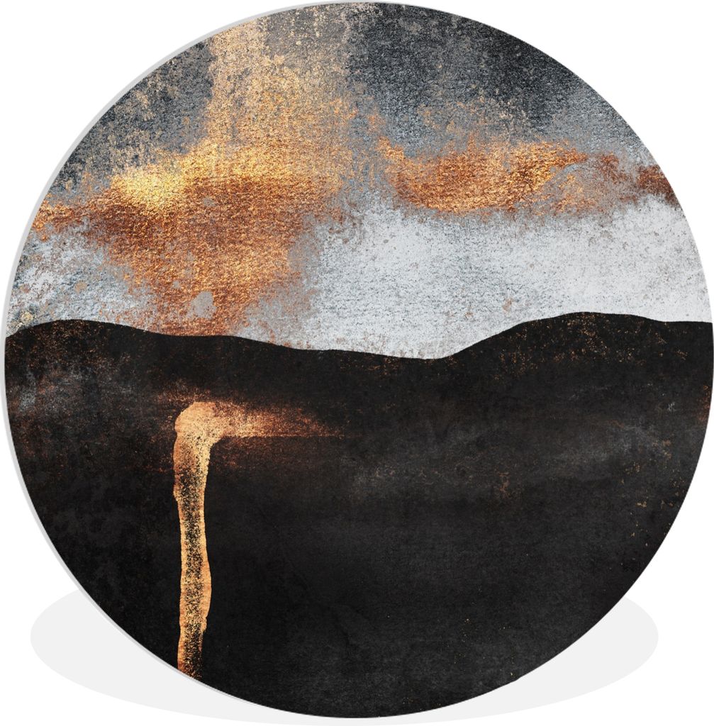 MuchoWow Rundes Wandbild - Runde Bilder Abstrakt - Gold - Chic - Schwarz - Grau Ø 60 cm Kreis Wanddekoration Kunststoff - Wandkreis - Wandschmuc...