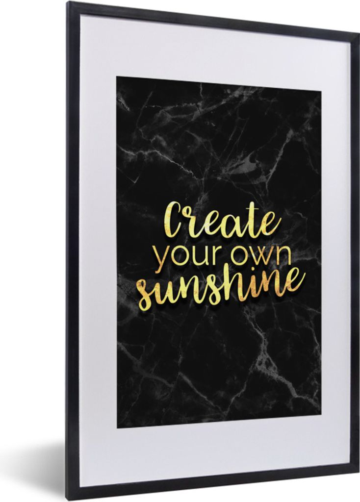 MuchoWow Gerahmtes Poster Zitate - Sonne - Gold - Marmor 40x60 cm - Poster mit Schwarzem Bilderrahmen Wandposter Rahmen Foto Bilder - Poster in R...
