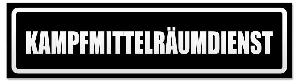 Kiwistar - Autoaufkleber - Schwarz - 30 x 8 cm - Kampfmittelräumdienst invertiert - Hinweis Aufkleber Sticker für Auto, Kfz, Fahrrad, PKW, LKW