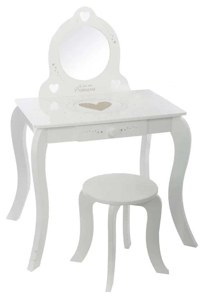 Coiffeuse moderne blanche en MDF et verre trempé - 91 cm de largeur