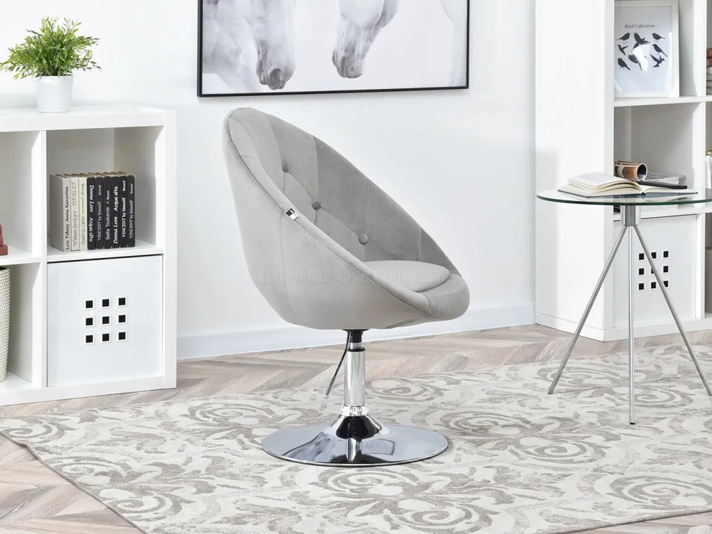 Sedia DERIAN Grigio Chiaro: Poltrona Girevole Design con Base Cromo - 2