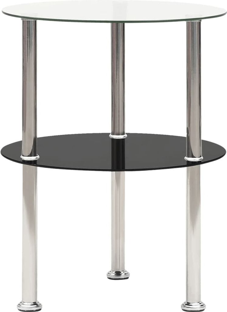 Ankonbej Beistelltisch mit 2 Ablagen Transparent & Schwarz 38cm Hartglas