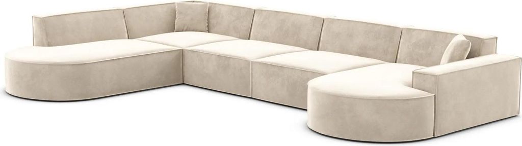 Samtstoff U-Form XL Lounge Wohnlandschaft Brevia Creme Rechts