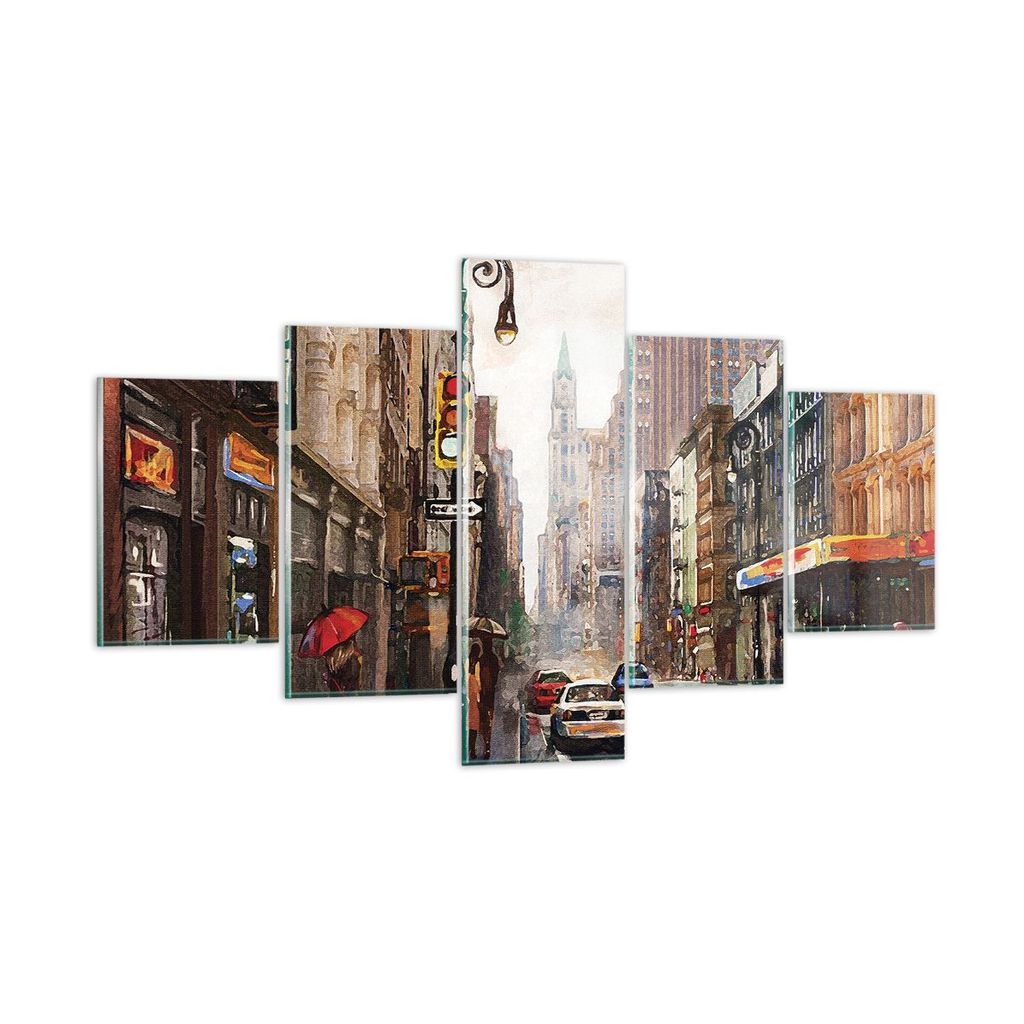 Bilder auf glas - 5 Teile - New York Aquarell - 125x70cm - Glasbilder - Wandbilder - Bilder - zum Aufhängen bereit - Wanddekoration aus Glas - Gla...