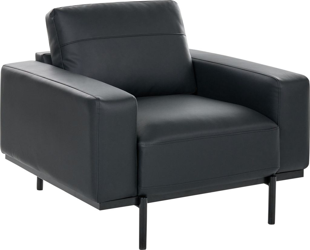 BELIANI Sessel Schwarz Kunstleder mit Breiten Armlehnen Dickem Sitzkissen Modern Polstersessel Wohnzimmer Büro Arbeitszimmer Möbel Sitzmöbel