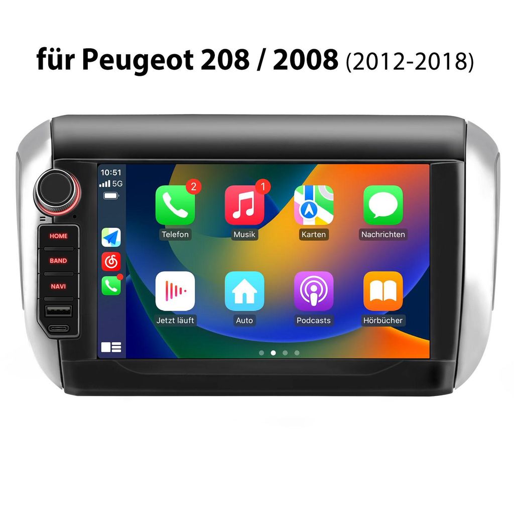 Hexinex Android 15 Autoradio für Peugeot 208 / 2008 (2012–2018) WIFI, 2GB+64GB, 4‐Core, 8Zoll, kabelloses Android Auto, GPS, Bluetooth 5.0