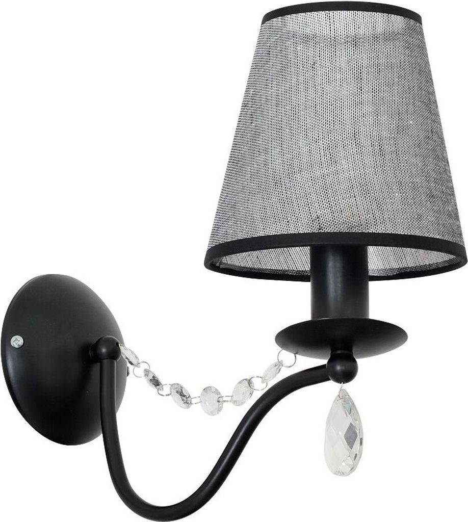 Wandlampe Klassisch "Simone" Grau Stoff Metall Wandleuchte Wohnzimmer Schlafzimmer Flur