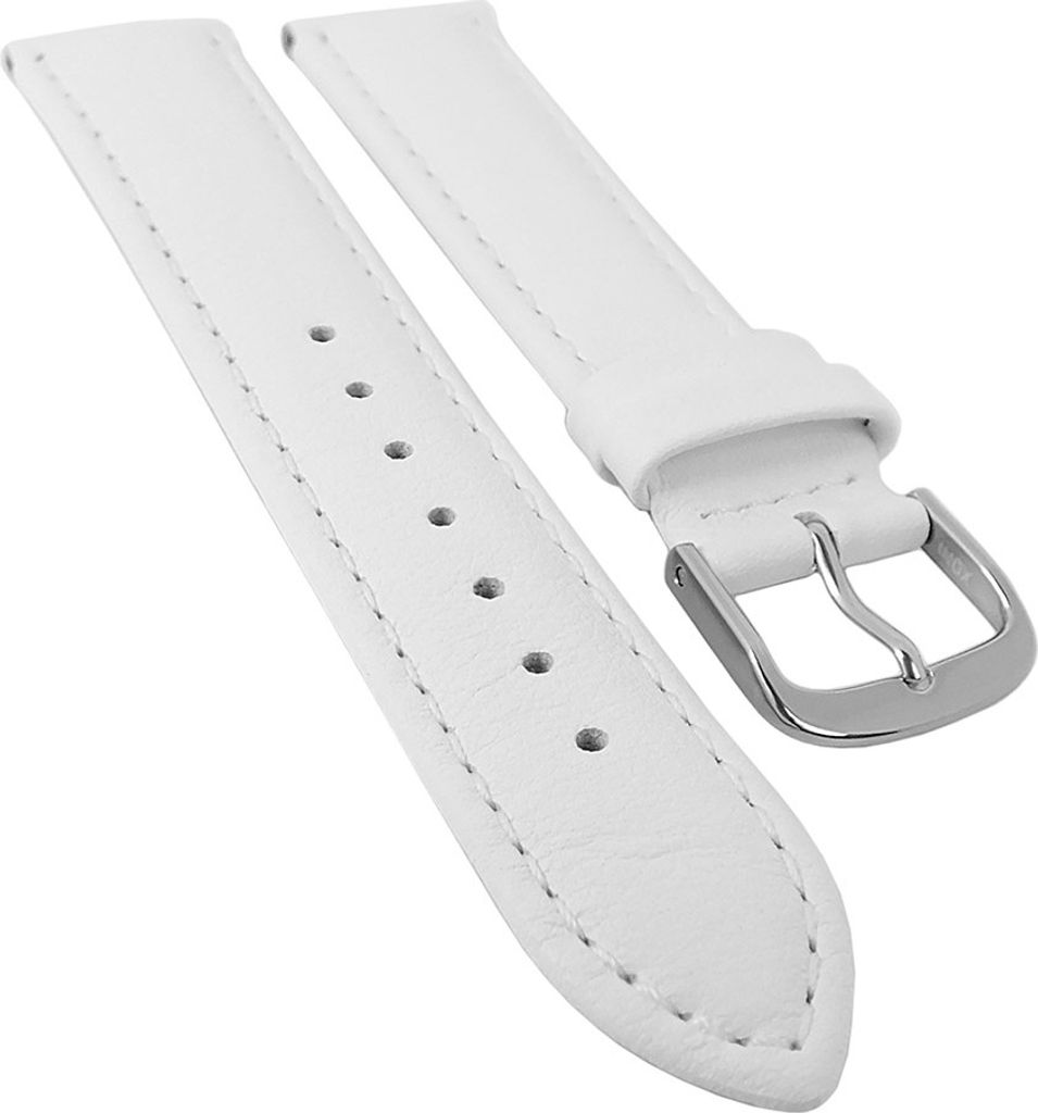 Taurus Uhrenarmband | Kalbsleder weiß mit Naht, Standardlänge 30169, Stegbreite:20mm, Schließe:Silbern