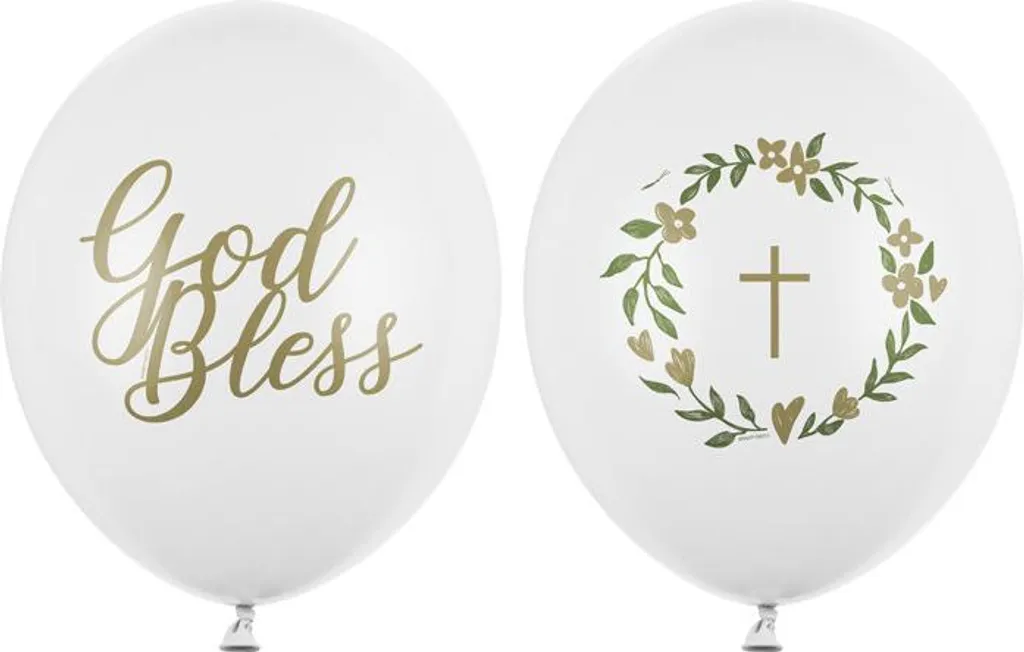 Ballons 30 cm God Bless Pastel Pure White pour baptême | Lot de 50
