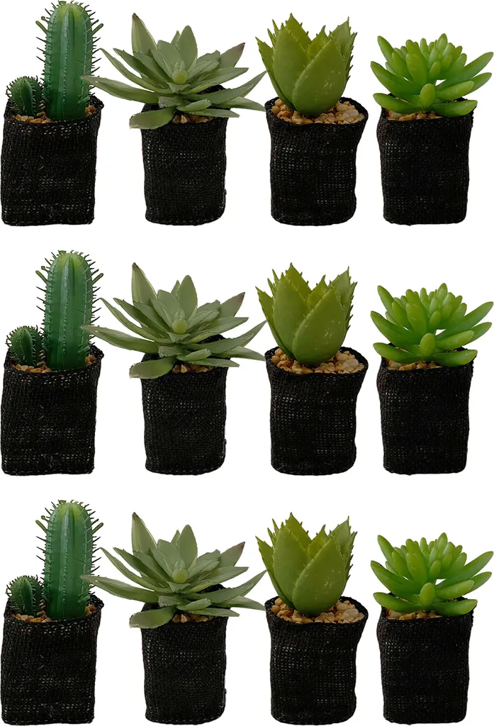 Mini cactus décoratifs en plastique vert - Statuettes pour étagère