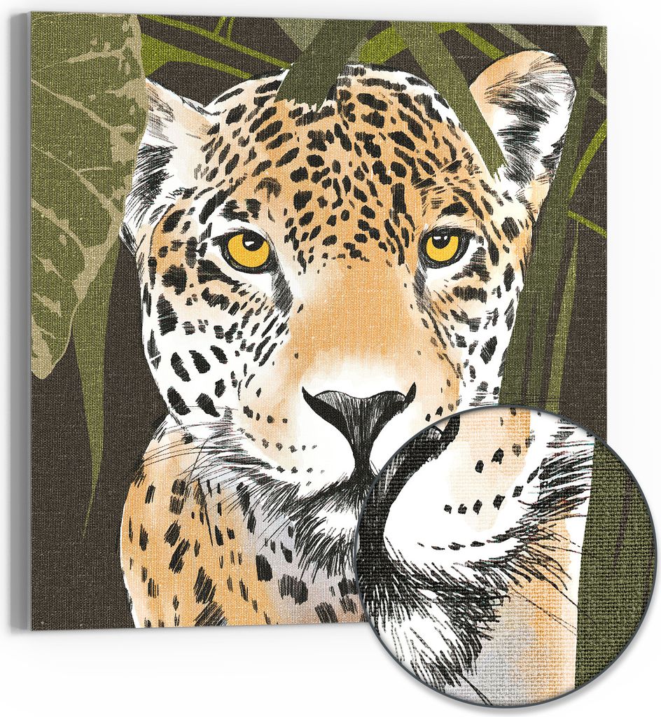 DEQORI Hybrid Leinwand Bild 30x30 cm 'Blick des Leoparden' Produktbild 
