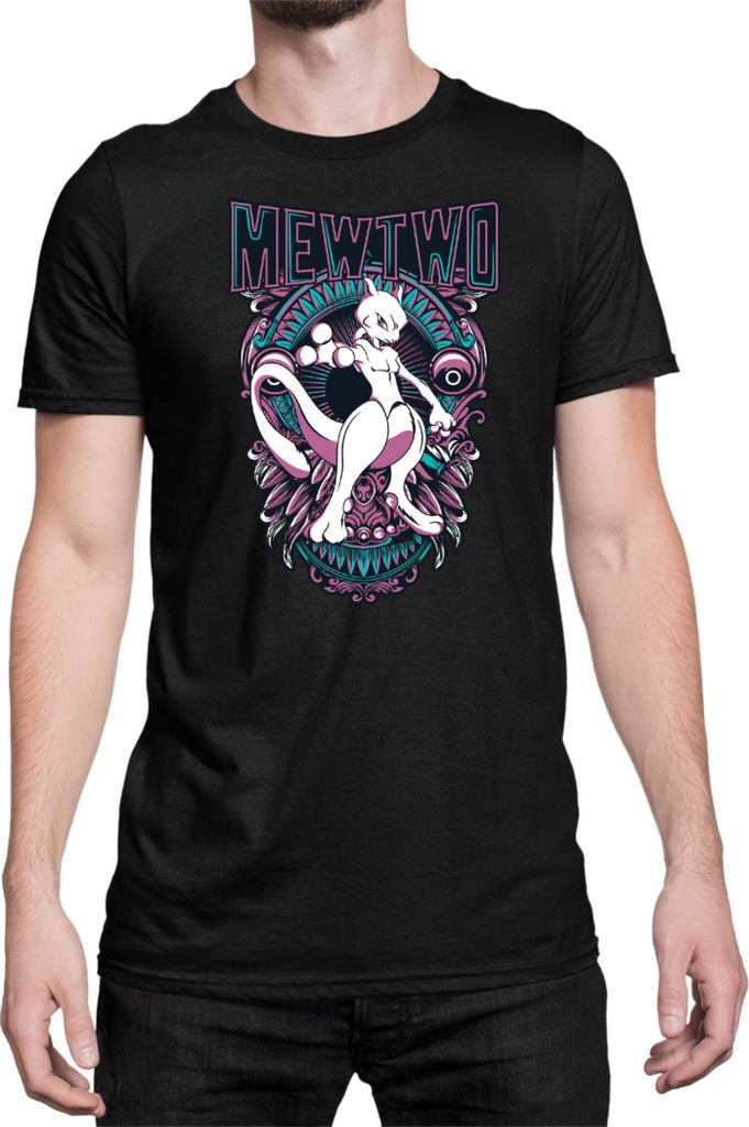 Herren T-Shirt Japan Anime Manga Pokemon Mewtwo, Man XL / Schwarz