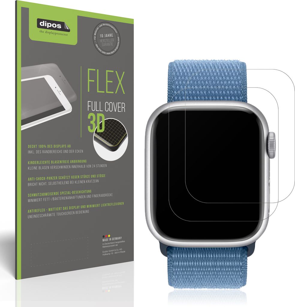 2x Full Cover Schutzfolie matt für Apple Watch Series 9 41mm Panzerfolie Anti-Shock