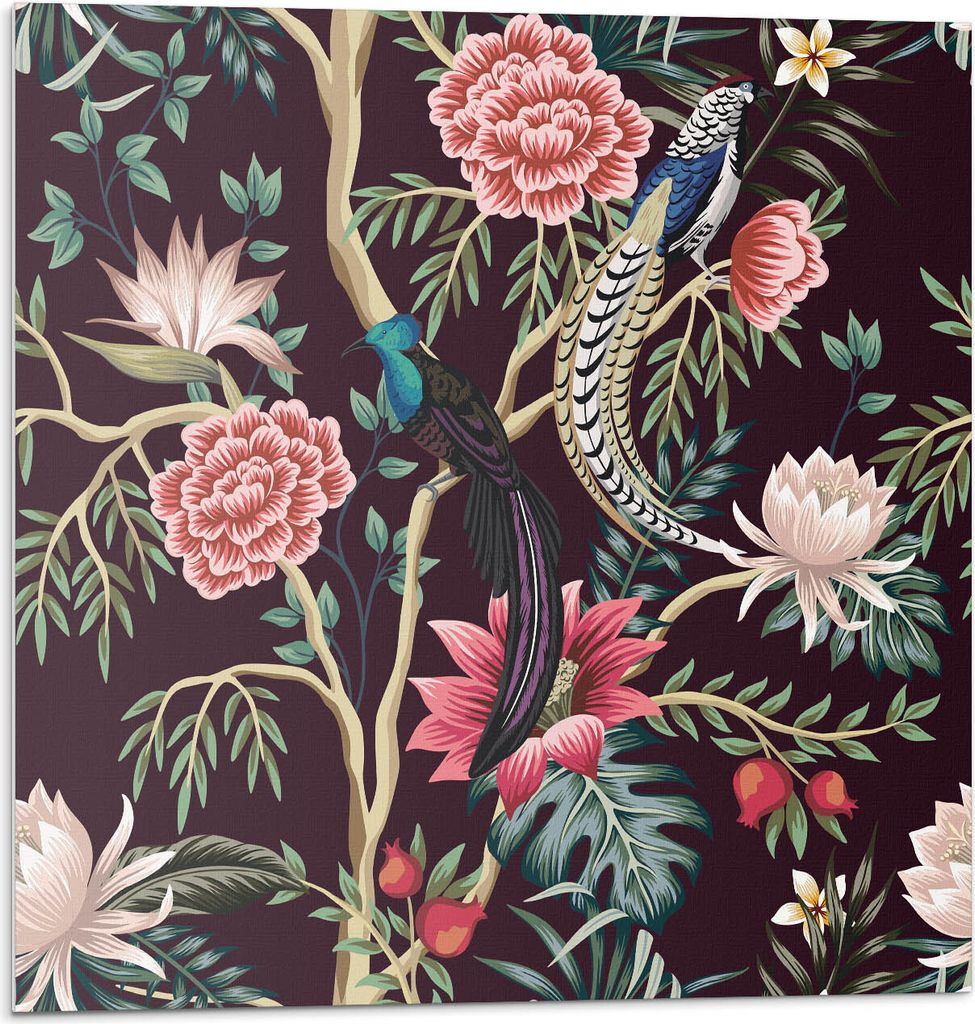 Blumenmuster Mit Vögeln – Selbstklebende Fliesen – Produktbild 