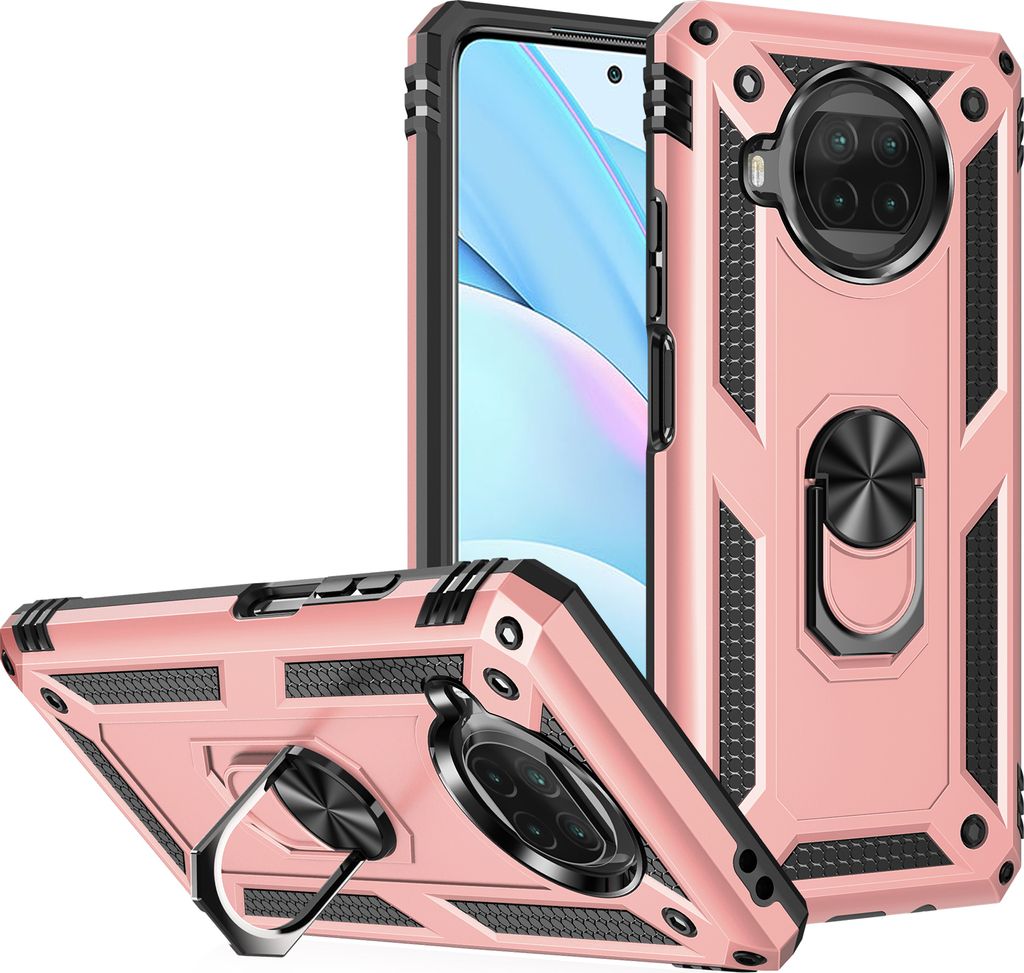 LaimTop Schutzhülle für Xiaomi Mi 10T Lite, Dual Layer Robust Militäre Fallschutz Hülle mit Ringhalterung Ständer Roségold