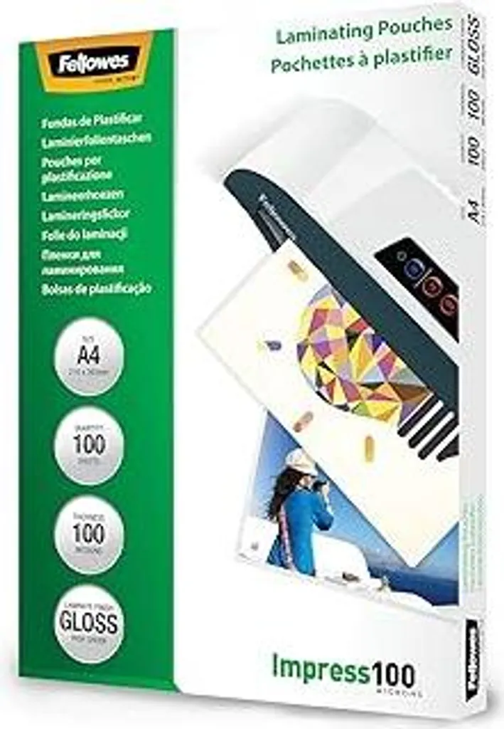 Fogli Plastificatrice Fellowes A4 100 Microns - 100 Buste Lucide Professionali - 1