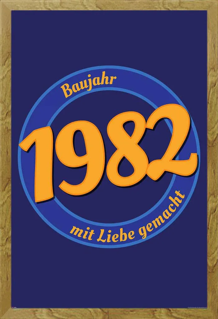 Poster di compleanno - Poster - 1982 - Con amore + cornice rimovibile, Shinsuke® Maxi MDF oak, disco acrilico