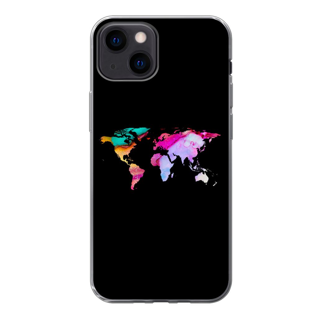 MuchoWow Handyhülle Schutzhülle Hülle für iPhone 13 mini Weltkarte - Farbe - Aquarell Silikon Softcase Handy Hülle - Softcase
