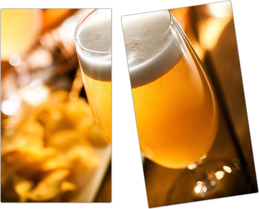 Spritzschutz Herdabdeckplatte Schneidebrett aus Glas Bierglas von Nahem 2-Teilig (60x52cm)