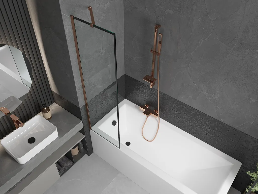 Mexen Next parete doccia a 1 anta 50 x 150 cm, cornice nera, oro rosa - 895-050-000-00-70-60 - 3