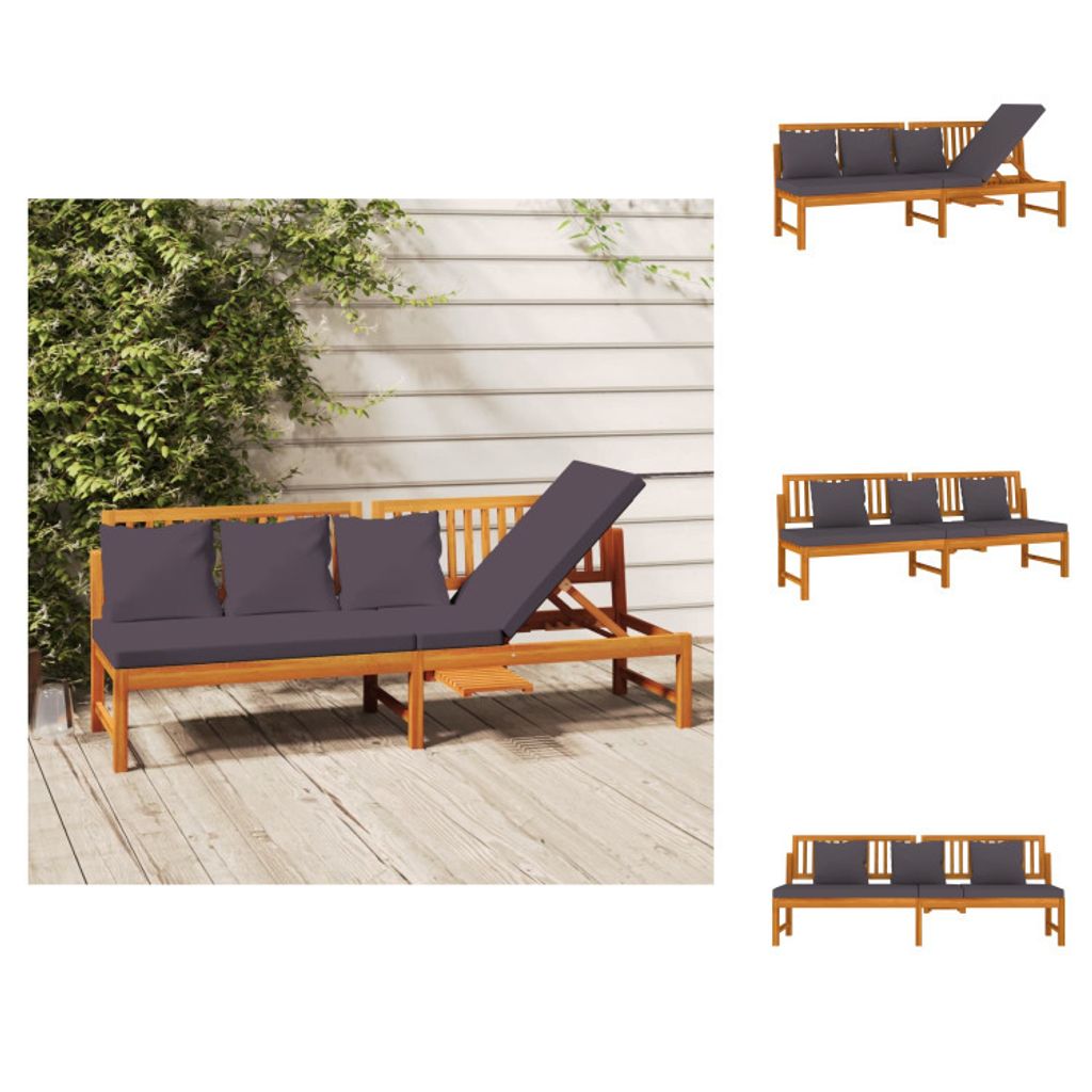 vidaXL Tagesbett mit Grauen Kissen 200x60x75 cm Massivholz Akazie - Gartenbetten