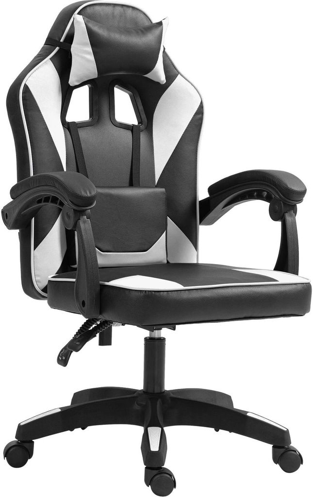 CLP Bürostuhl Orkney Kunstleder Ergonomischer Stuhl mit Lenden und Nackenkissen schwarz/weiß