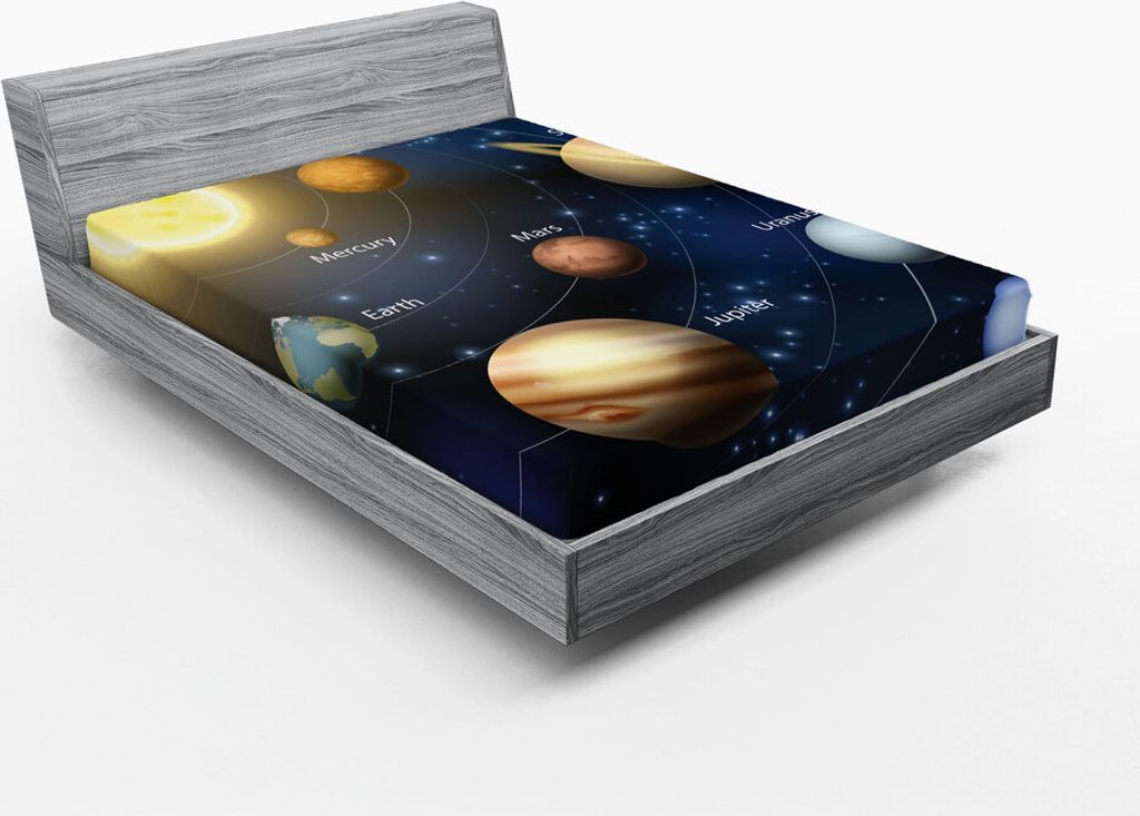 ABAKUHAUS Lehrreich Spannbetttuch, Realistische Illustration des Sonnensystems Sun Planets Orbit Astronomy Outer Space, 90 x 200 cm, Mehrfarbig