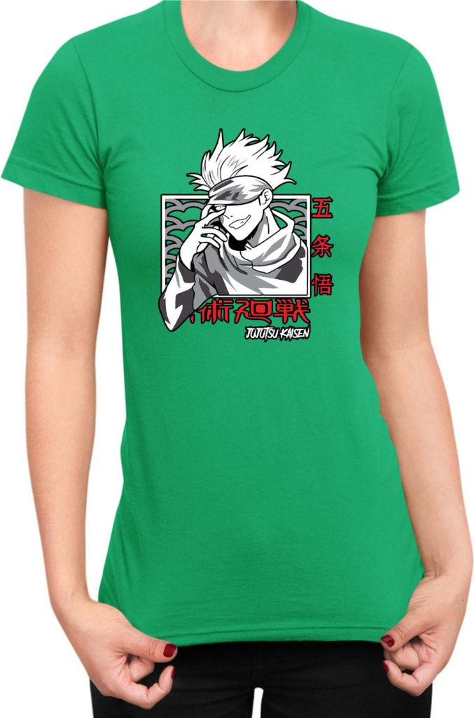 Damen T-Shirt Japan Manga Anime Comics Animation Jujutsu Anime Manga Kaisen Satoru Gojo 05, Lady 2XL / Grün