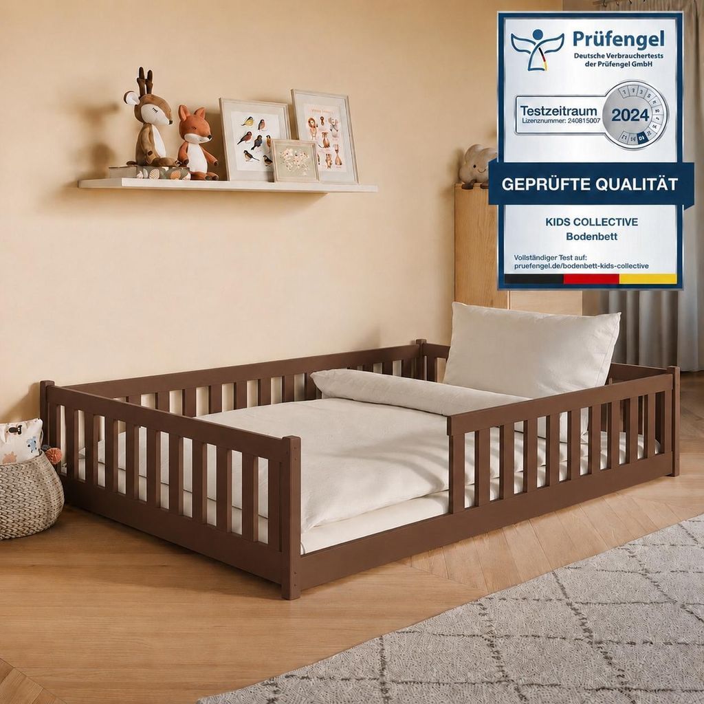 Kinderbett Bodenbett 140x200 cm mit Rausfallschutz, Matratze & Lattenrost Montessori Bett Bed Gitterbett Kinder Jugendbett Einzelbett | Zartbitters...