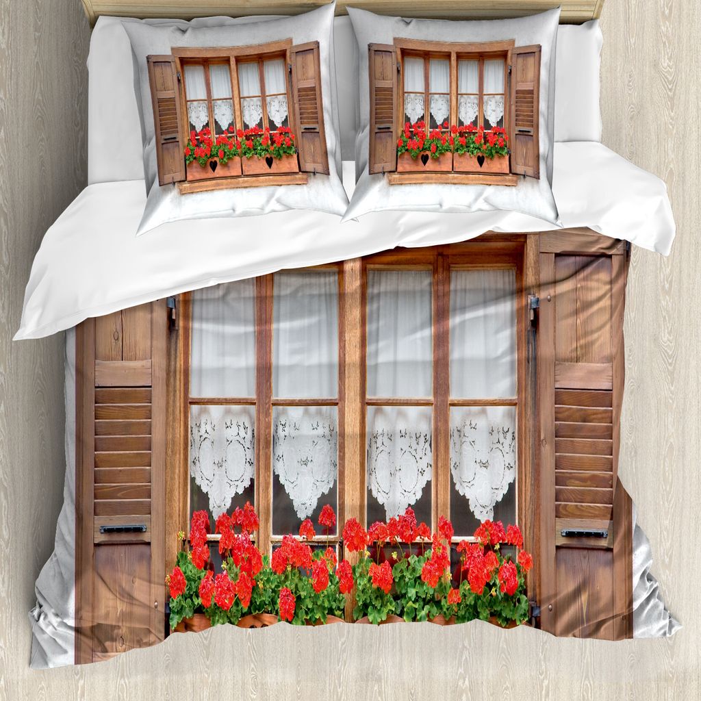 ABAKUHAUS Land Bettbezug, Europäische Landfensterläden, Milbensicher Allergiker geeignet mit Kissenbezügen, 155 cm x 220 cm - 80 x 80 cm, Braun,...
