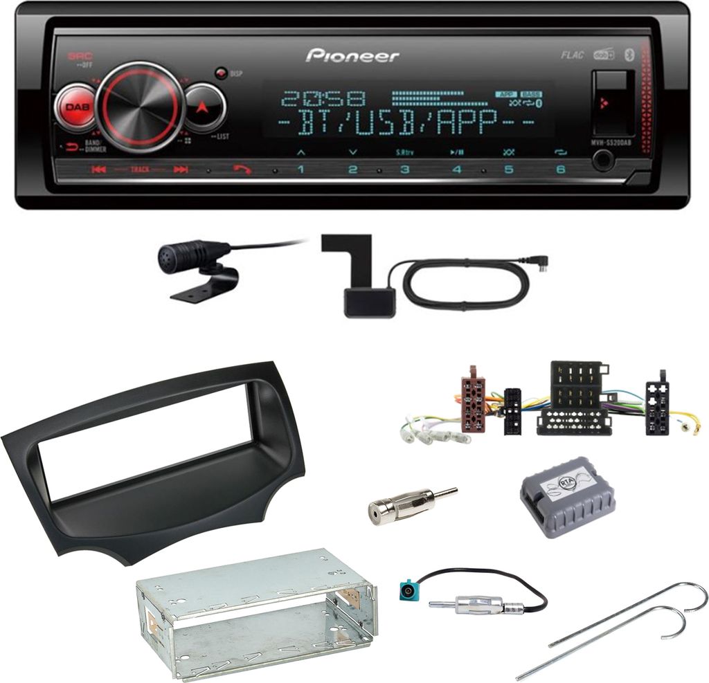 Pioneer MVH-S520DAB USB FLAC Digitalradio Bluetooth Einbauset für Ford KA RU8