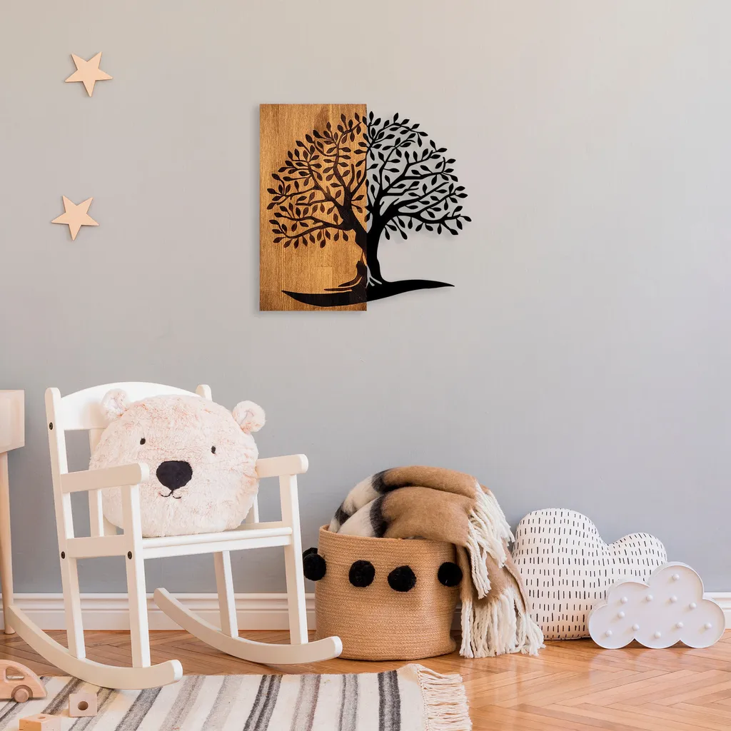 Decorazione Parete Moderna Wallity SKL2455 Legno Noce e Metallo Nero