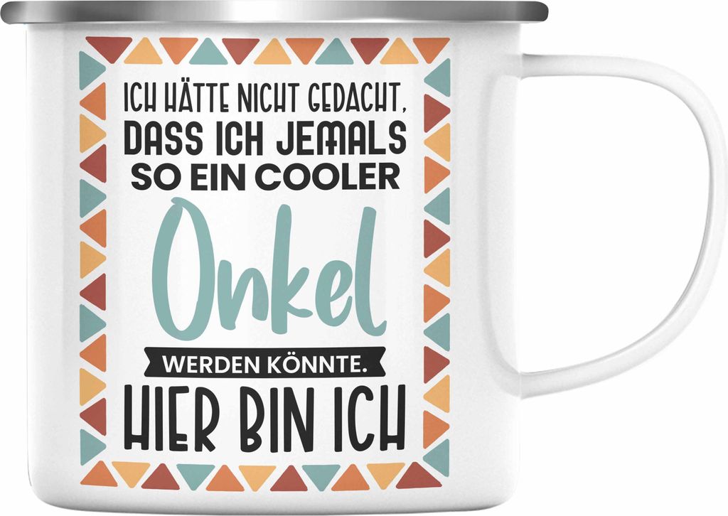 Trendation - Bester Onkel Ever Emaille Tasse Geschenk Geburtstag Weihnachten Lustig Geschenkideen von Nichte Lieblingsonkel Hier Bin Ich (Silber)