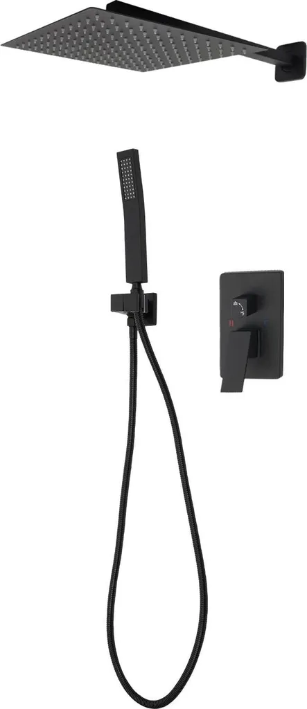 Mitigeur de douche en acier inoxydable noir poli pour montage mural fixe