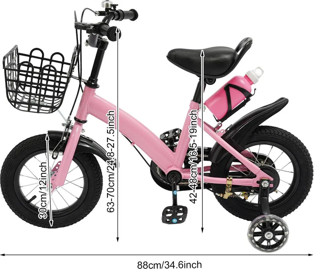 Vélo Enfant 14 Pouces Violet – 3-6 Ans, Roues Stabilisatrices, Guidon Et Selle Réglables, Freins Avant/arrière