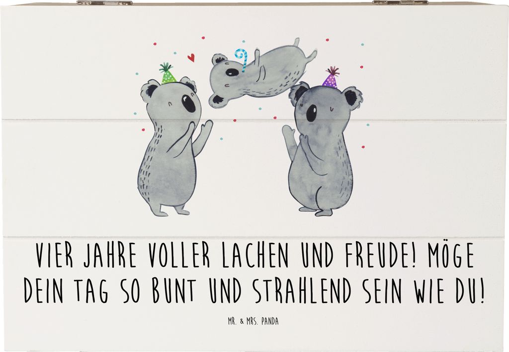 Mr. & Mrs. Panda Box 4. Geburtstag Freude 22 x 15 cm - Weiß - Geschenk, vierter, schatztruhe, Kindergeburtstag, Geburtstagsthema 4 Jahre, geschenk...