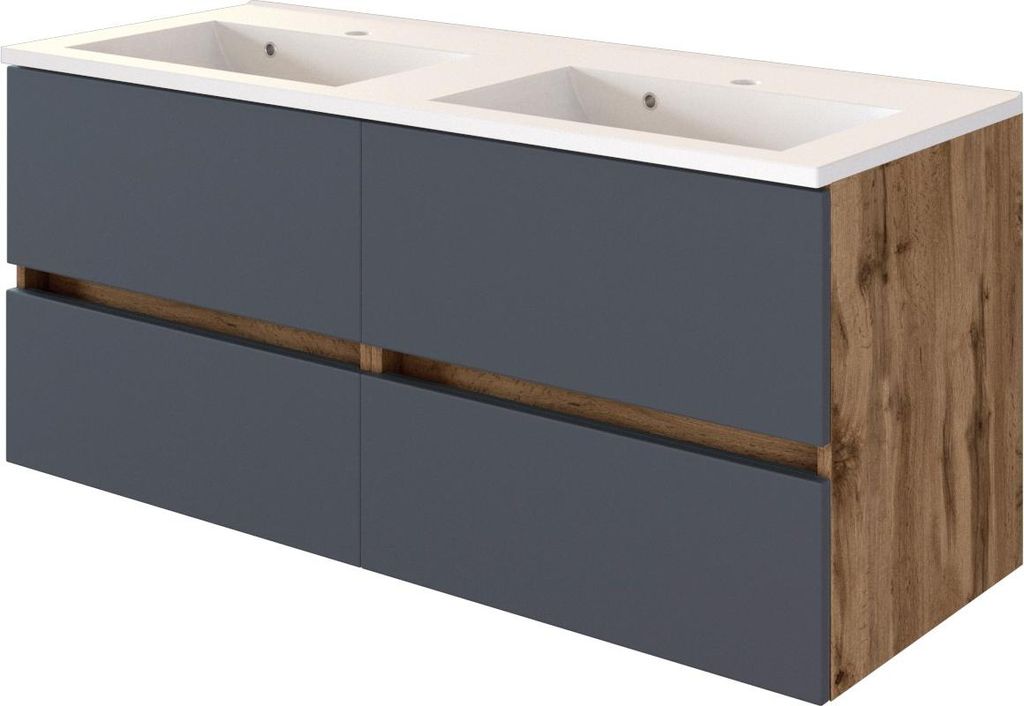 Waschtischunterschrank Luna 120cm mit Doppelwaschbecken und 4 Schubladen - Eiche/grau