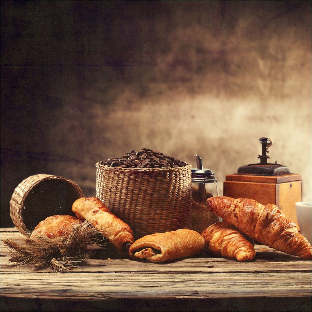 Wallario Magnet für Kühlschrank / Geschirrspüler, magnetisch haftende Folie - 60 x 60 cm, Motiv: Französisches Frühstück mit Café und Croiss...