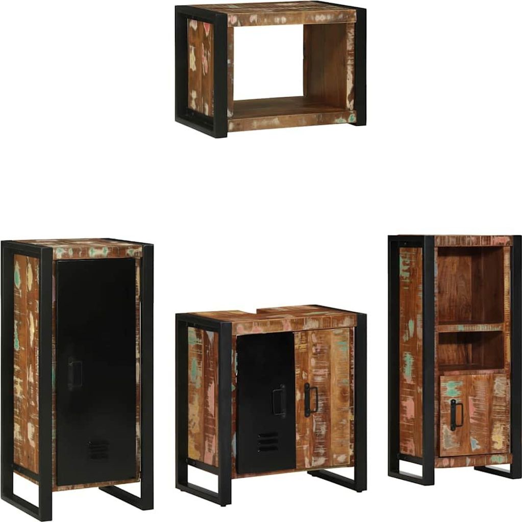 vidaXL Badezimmermöbel-Set mit Regal 4 pcs Massives upgecyceltes Holz