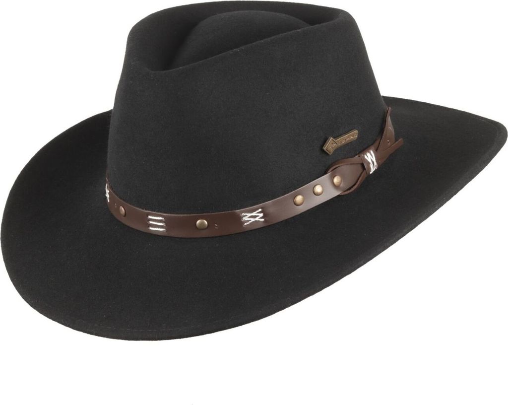 Scippis Emerald Outdoor-Cowboyhut 100% Wolle mit Lederband, schwarz, Gr. S