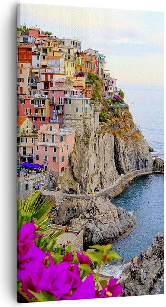 Bild auf Leinwand - Leinwandbild - Italien küste felsen landschaft - 55x100cm - Wand Bild - Wanddeko - Leinwanddruck - Bilder - Kunstdruck - Leinw...