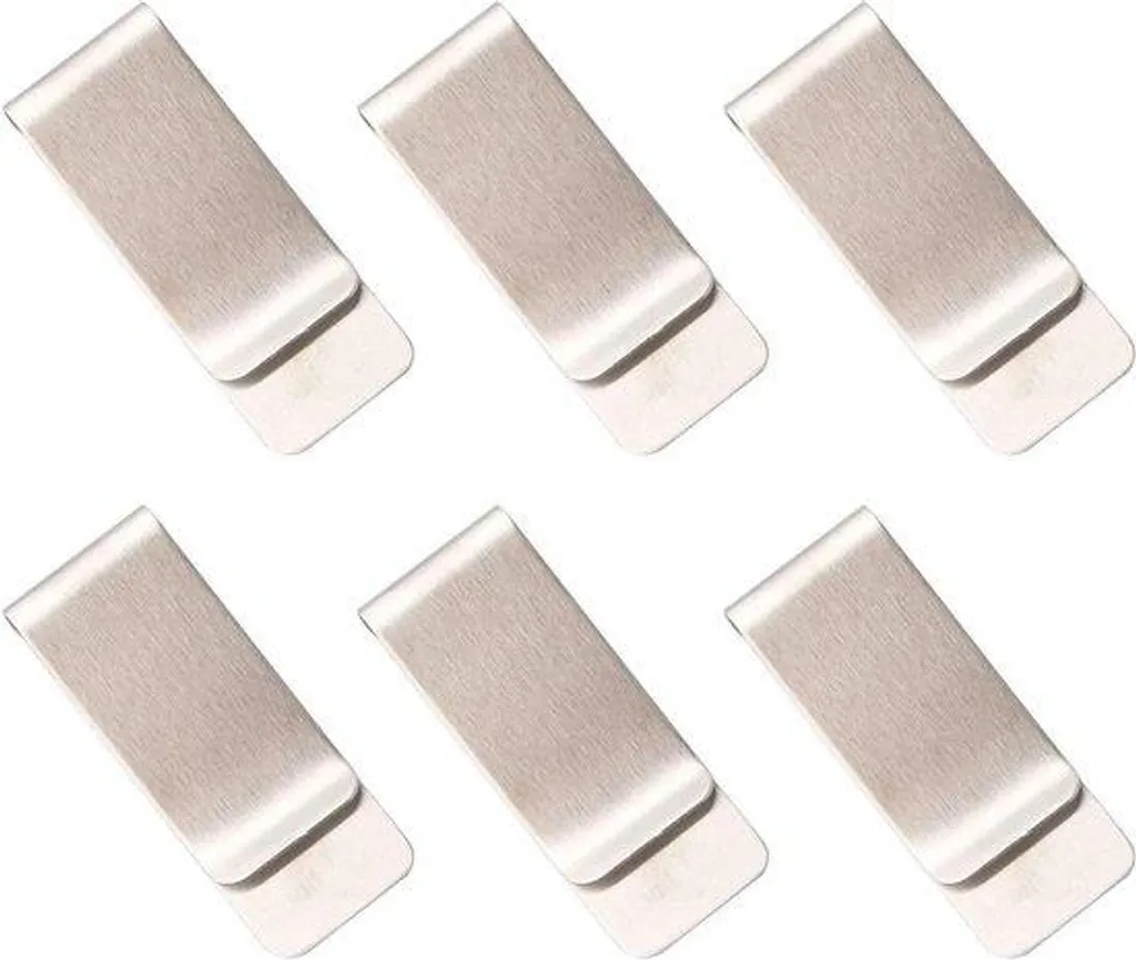 Porte-monnaie à pince en métal acier inoxydable argenté - Lot de 6
