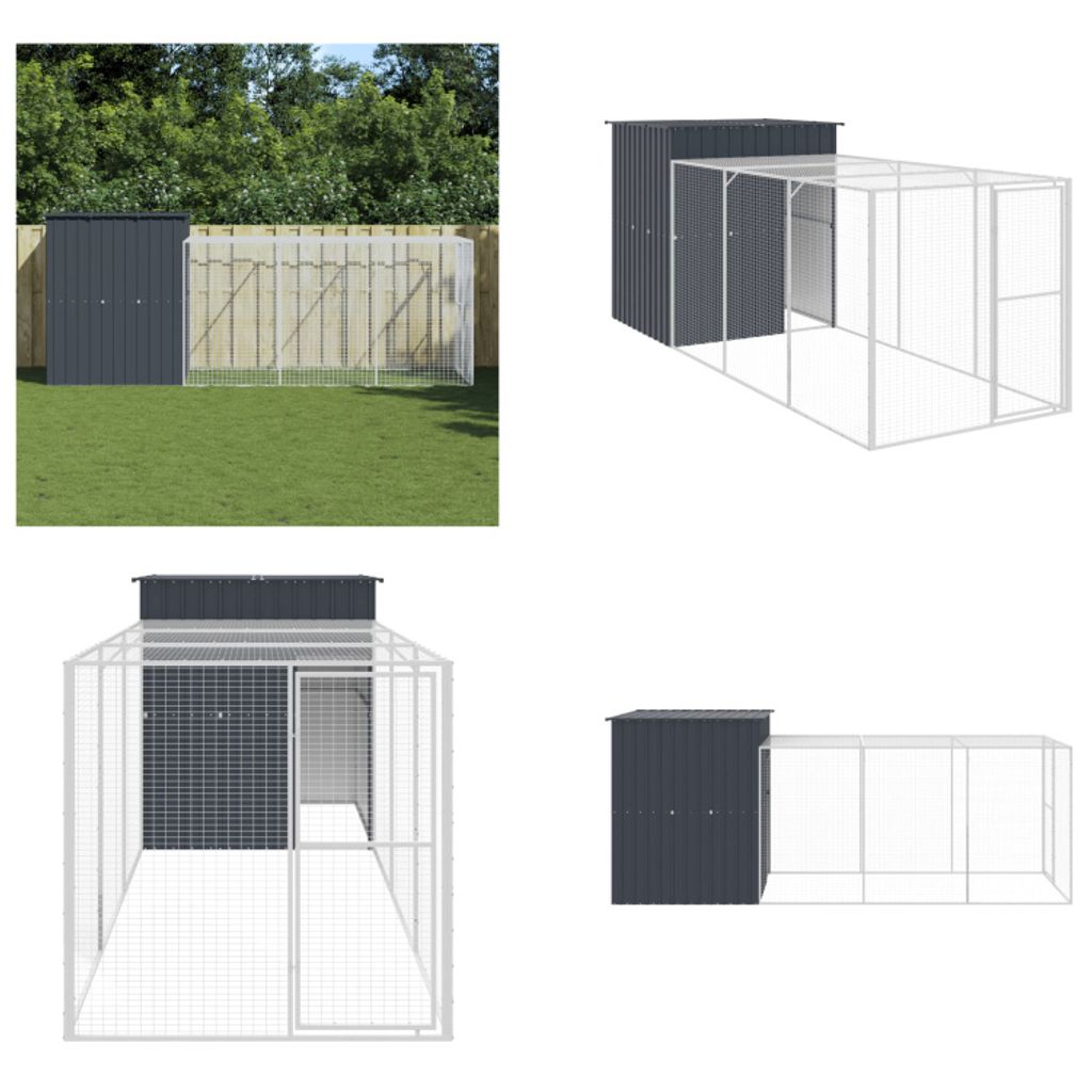 vidaXL Hühnerkäfig mit Auslauf Anthrazit 165x455x181 cm Stahl Verzinkt - Hühnerkäfig - Hühnerkäfige - Hühnerstall - Hühnerauslauf