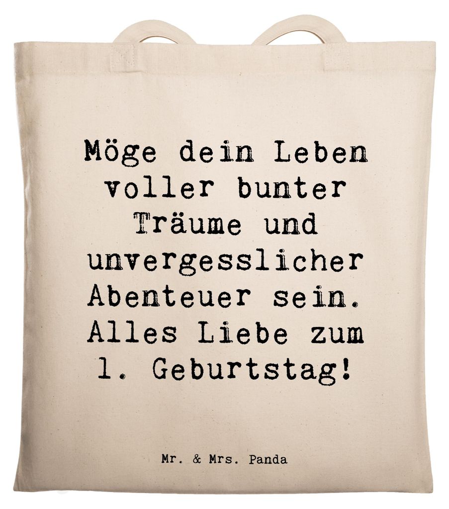 Mr. & Mrs. Panda Tote Bag Spruch Alles Liebe zum 1. Geburtstag - Transparent - Geschenk, Tragetasche, Kleinkind, Jutebeutel, Lächeln, Tasche, Shop...