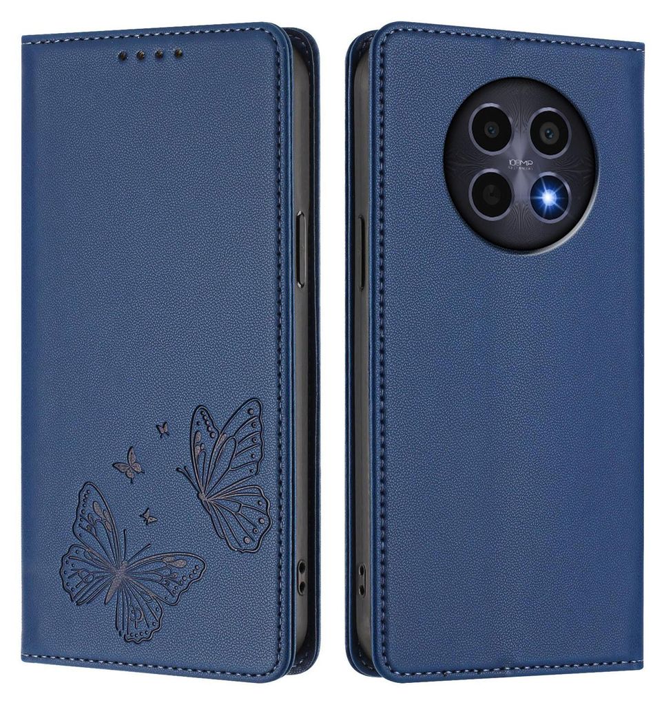 Lederhülle für Realme 12 5G/Realme 12x/Realme 13 5G/Narzo 70X/Narzo N65, Schmetterling Prägung Leder Brieftasche Schutzhülle mit Ständer Dunke...